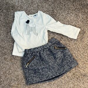 Janie and Jack Dog Print Top and Tweed Skirt Set